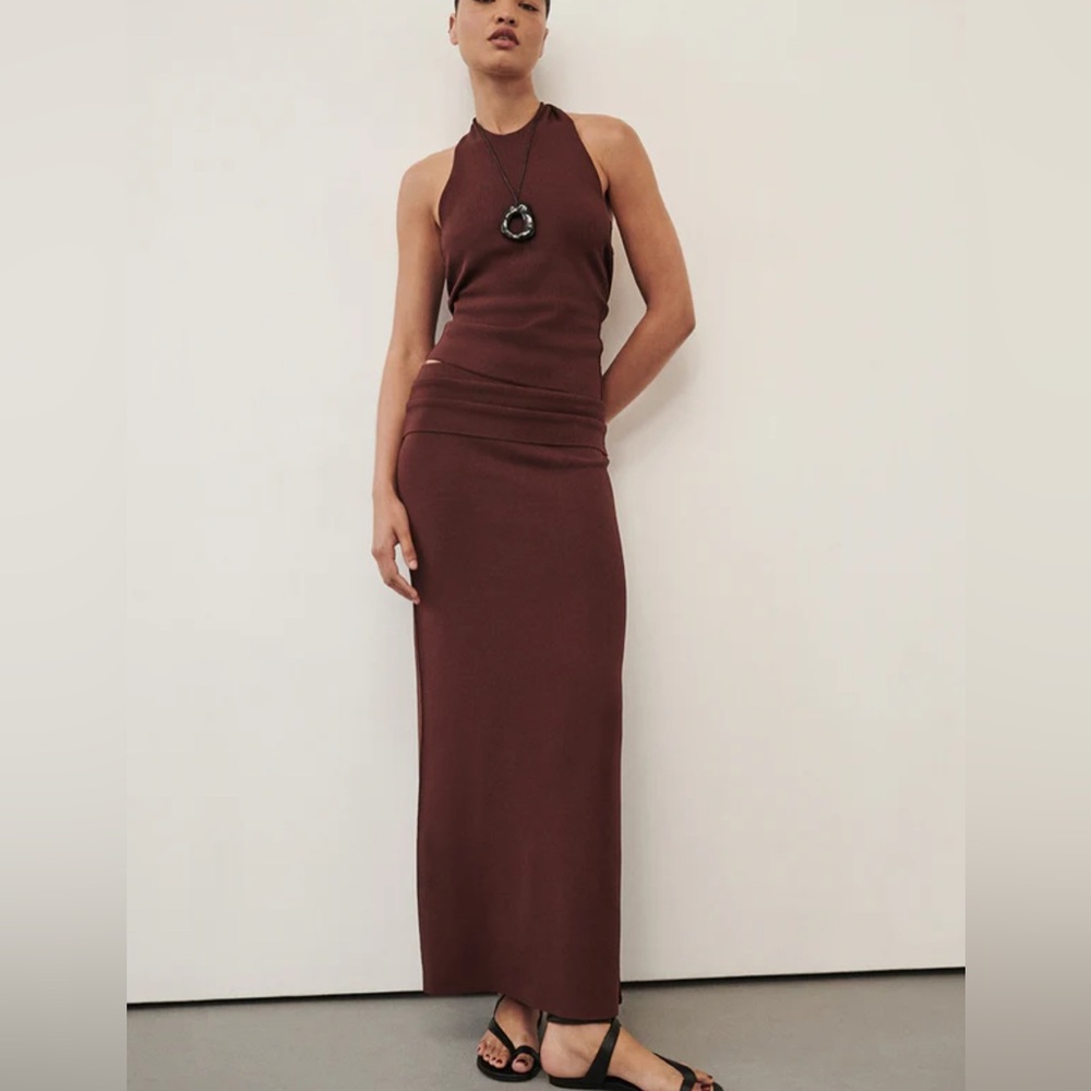 NWT Dissh Sol Knit Scarf Halter Top and Midi Skirt in Cinnamon
